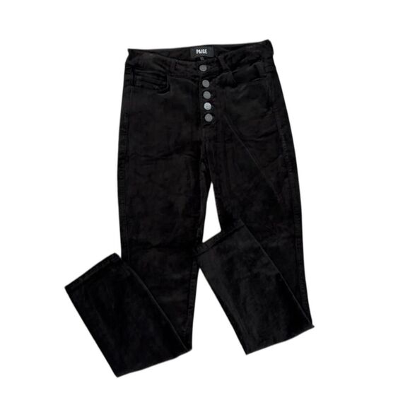 Paige Hoxton Ankle Peg Velvet Pants in Black Overdye with exposed buttons - Picture 3 of 8